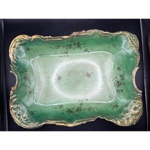 Antique Goodwins Majolica Green Rectangular Serving Tray Early 1900s 12x9" As Is